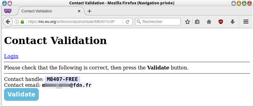 Page de validation