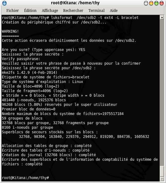 Formatage et chiffrement en ligne de commande avec LUKS